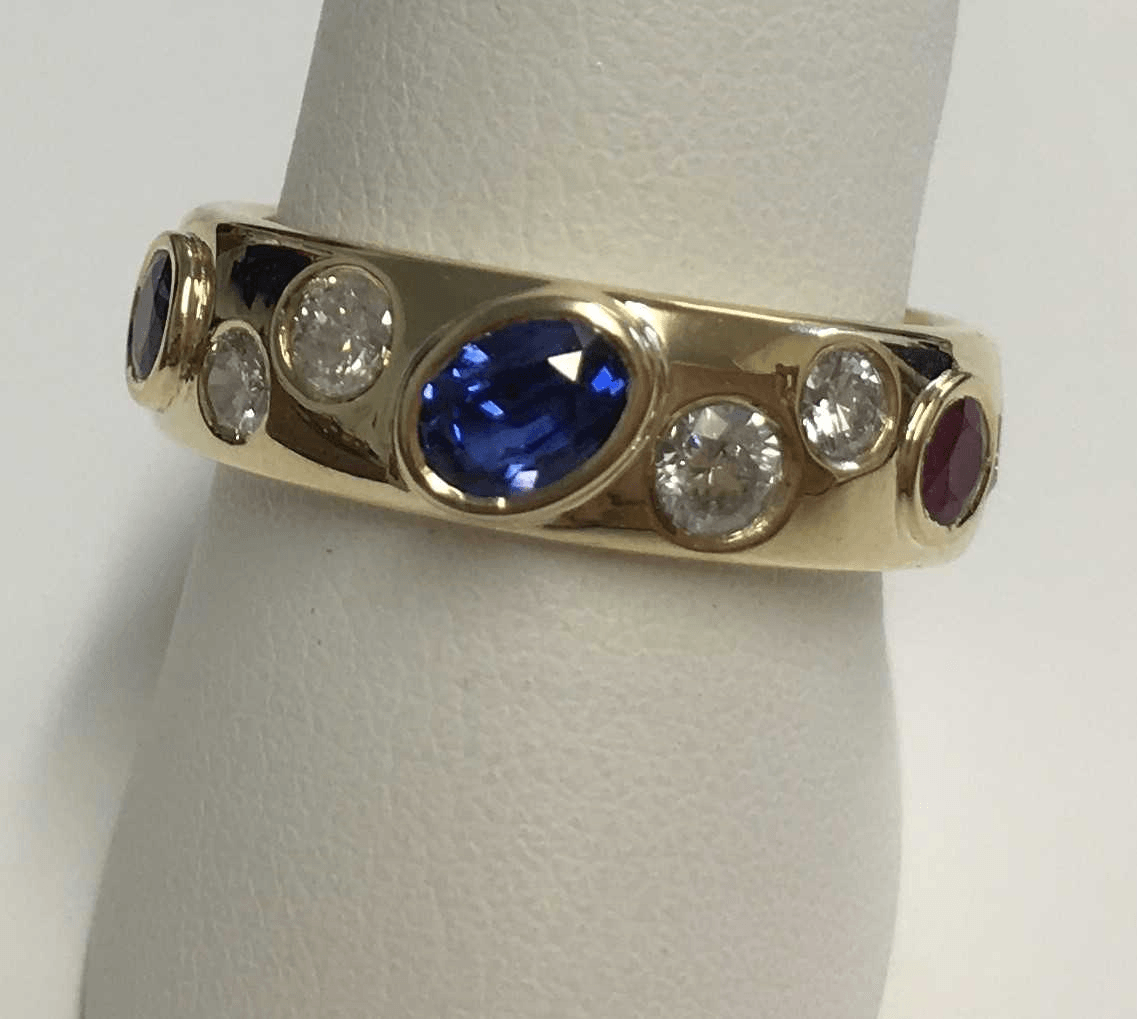 Gold band deals ring with stones